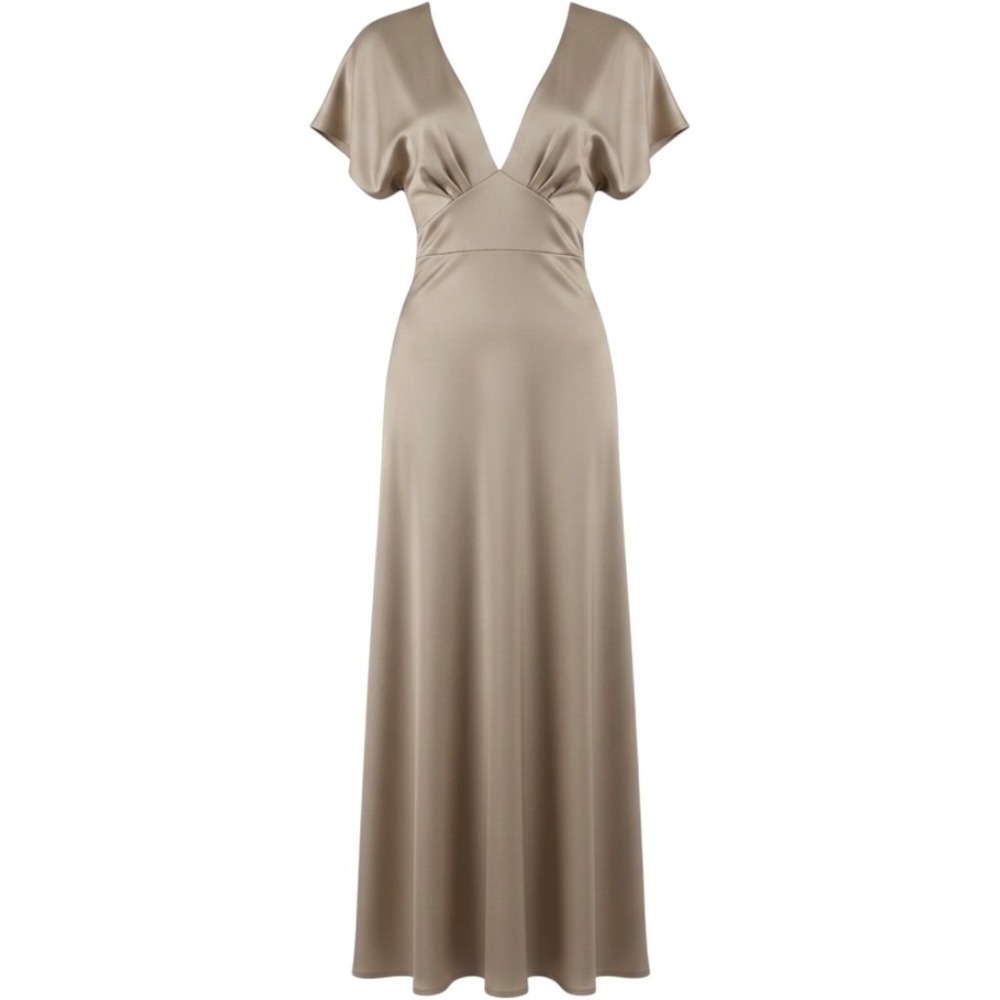 RIHOAS Womens Apricot Satin V Neck A-Line Midi Dress Apricot Relax Fit XS - Picture 6 of 16